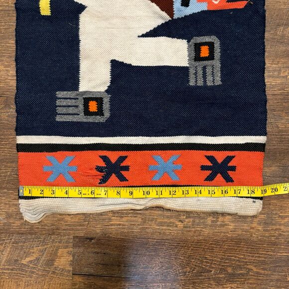 Mayan Indian Warrior w Snake Aztec Peruvian Wall Decor Wool Panel Rug Hand Woven - Picture 6 of 7